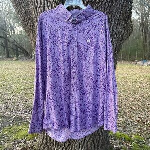CINCH COTTON WESTERN COWBOY LONG SLEEVE BUTTON DOWN PAISLEY PURPLE DRESS SHIRT